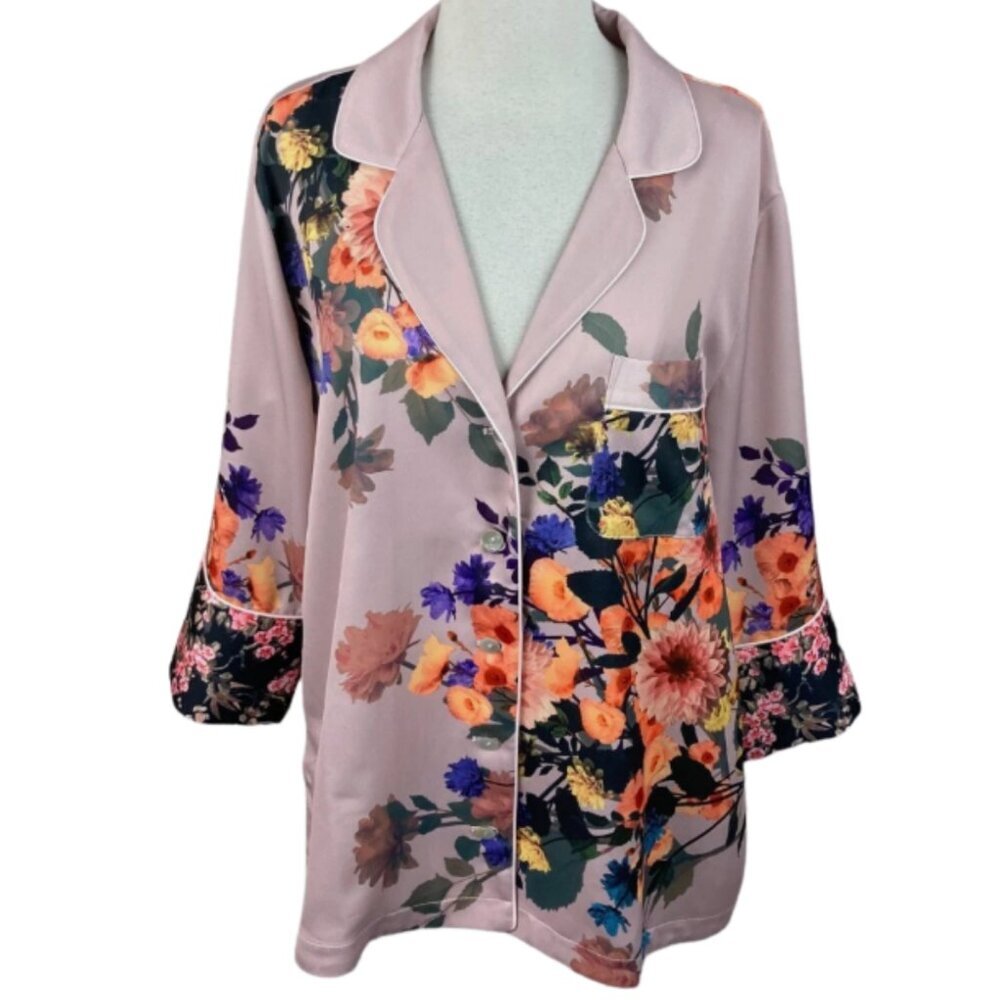 Soft Surroundings Dahlia Dreams Pajama Shirt, V-Neck, Top, M